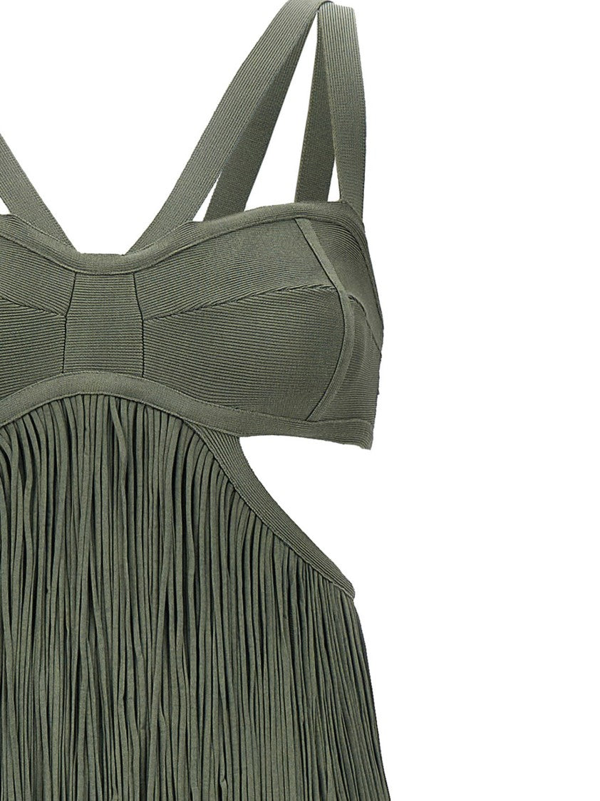 Hervé Léger Strappy Tiered Fringe Dress