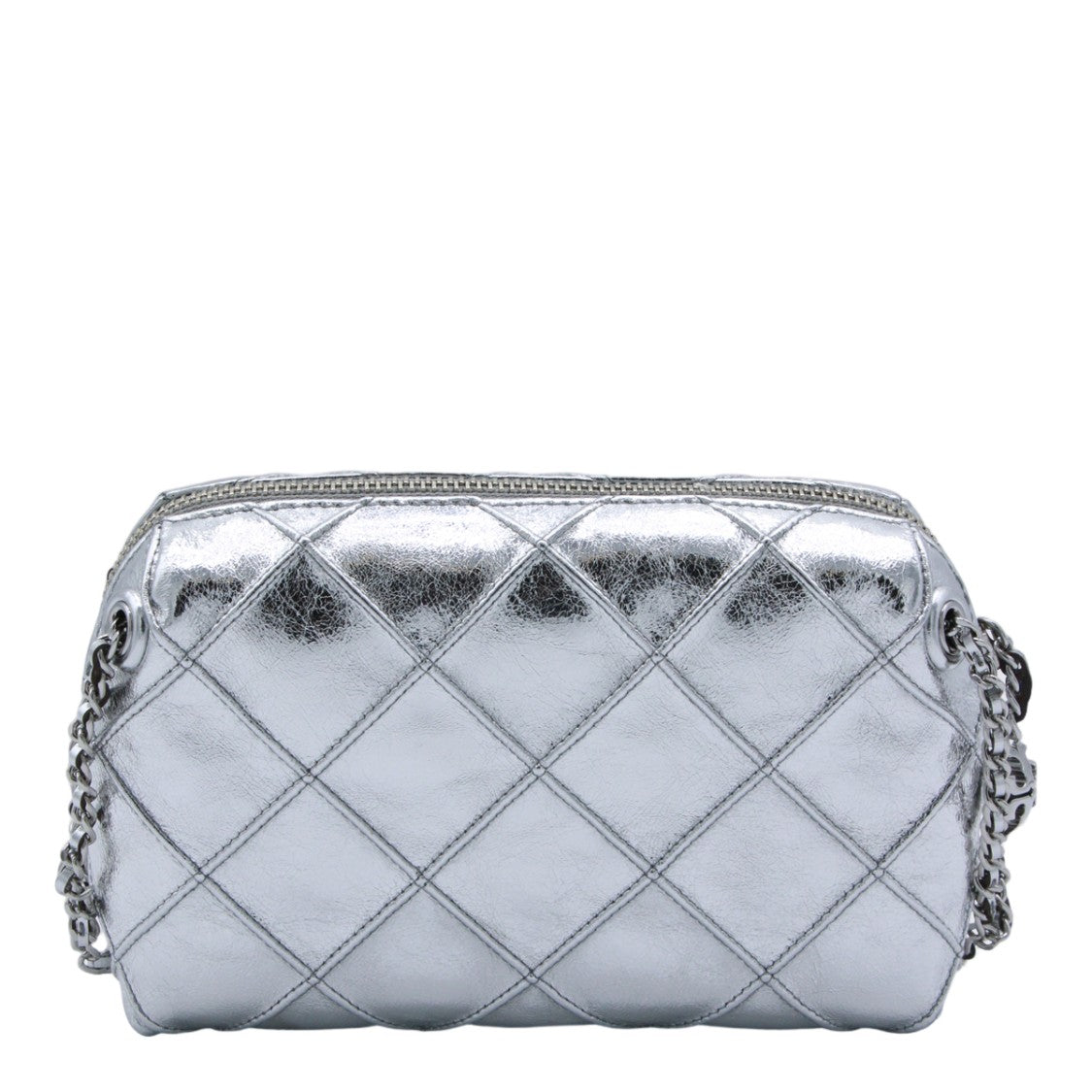Tory Burch Compact Quilted Silver Metallic Bag