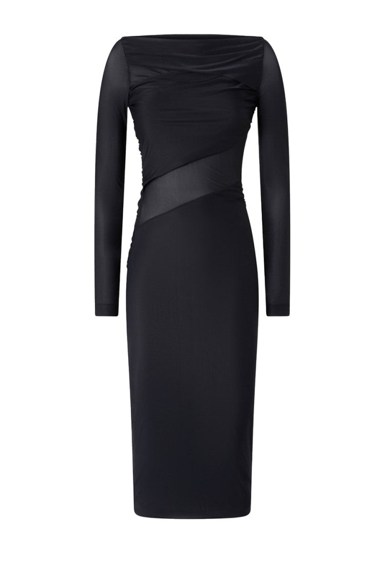 Pinko Off-The-Shoulder Black Midi Dress