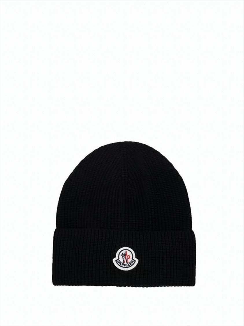 Moncler Ribbed Knit Beanie With Folded Cuff And Logo Patch