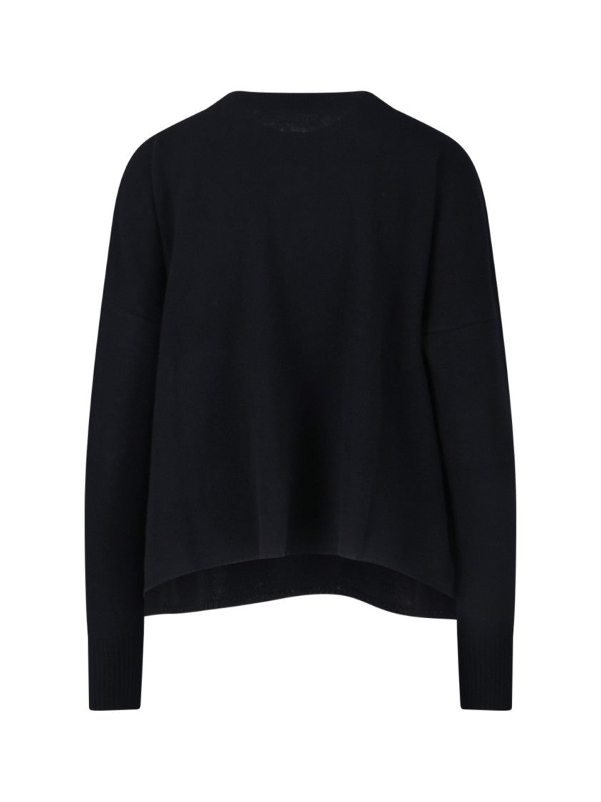 Ma'ry'ya Black Knit Sweater With Round Neckline And Ribbed Finishes