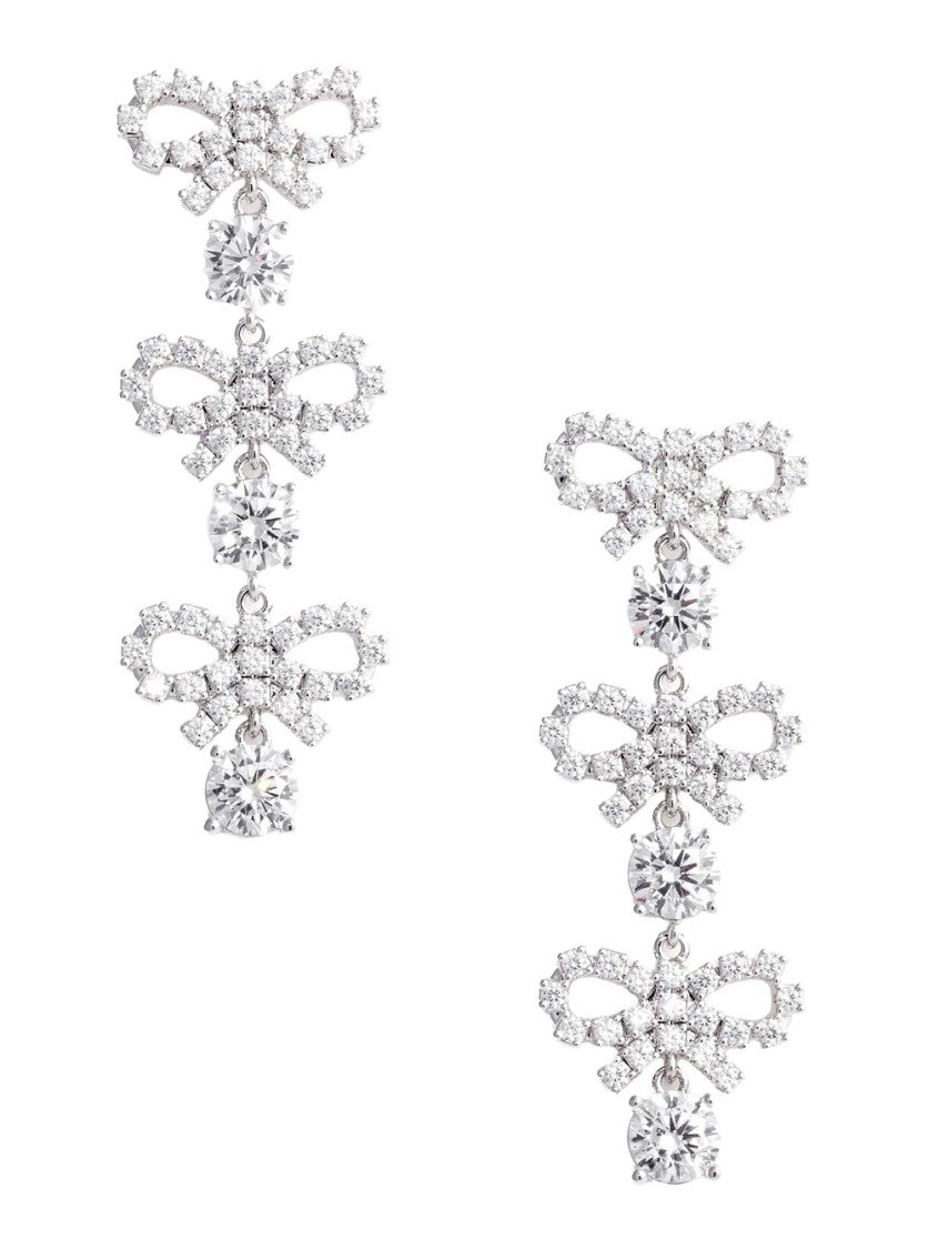 Self-Portrait Micro Bow Crystal Tiered Earrings