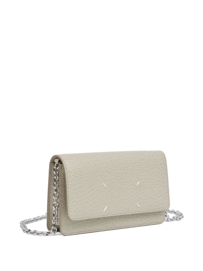 Maison Margiela Textured Rectangular Wallet With Silver-Tone Chain Strap