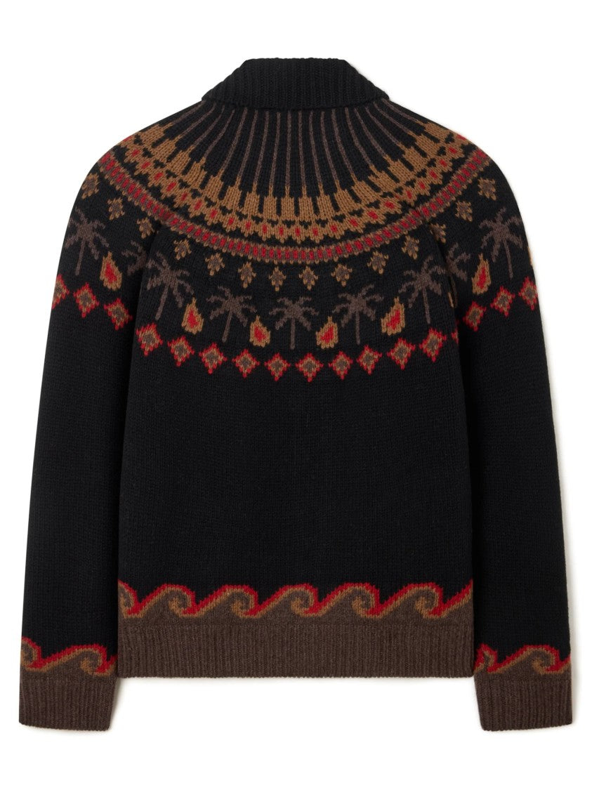 Alanui Black Sweet Winter Jacquard Virgin Wool Cardigan