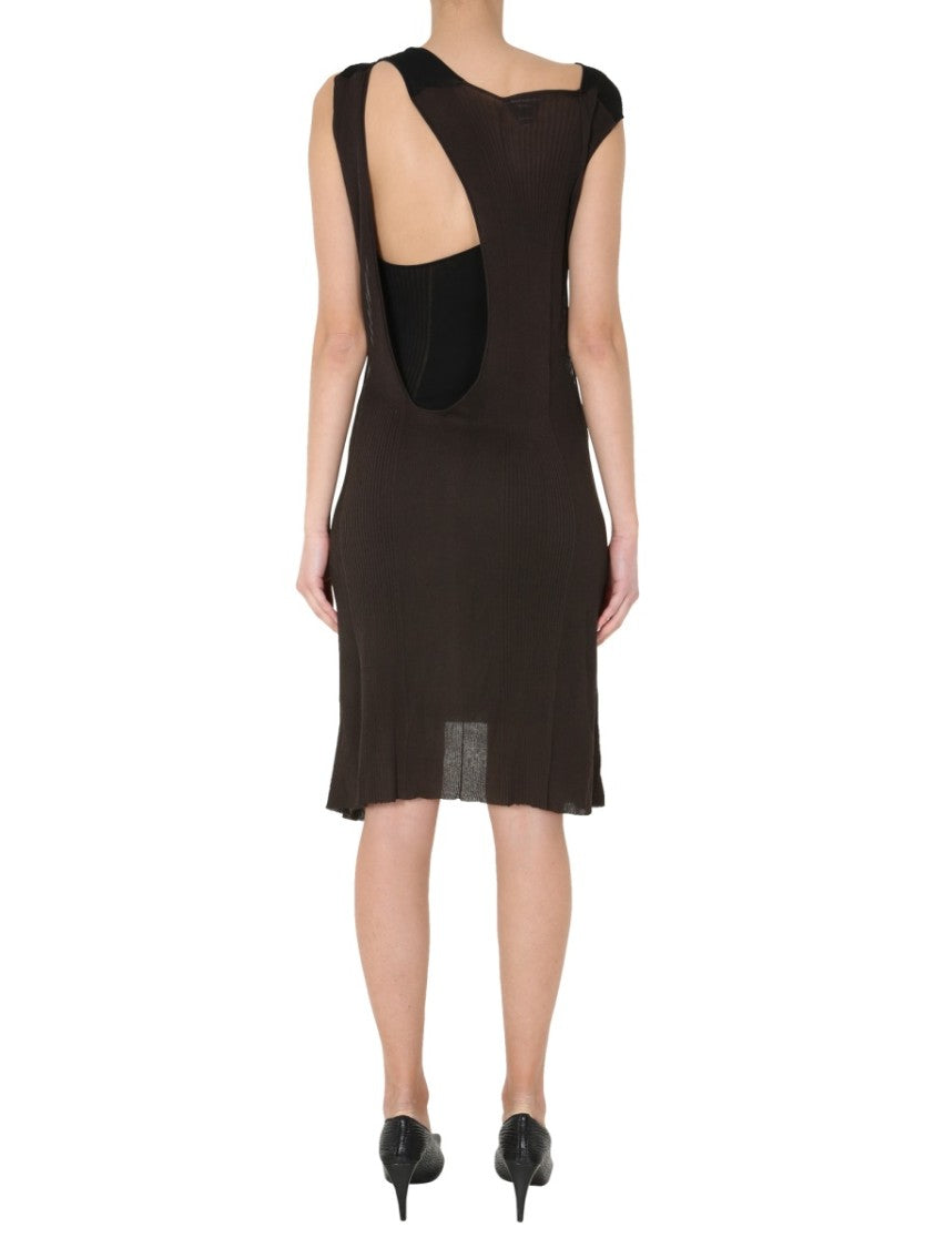 Bottega Veneta Sleeveless Round Neck Midi Dress With Cotton-Silk Blend