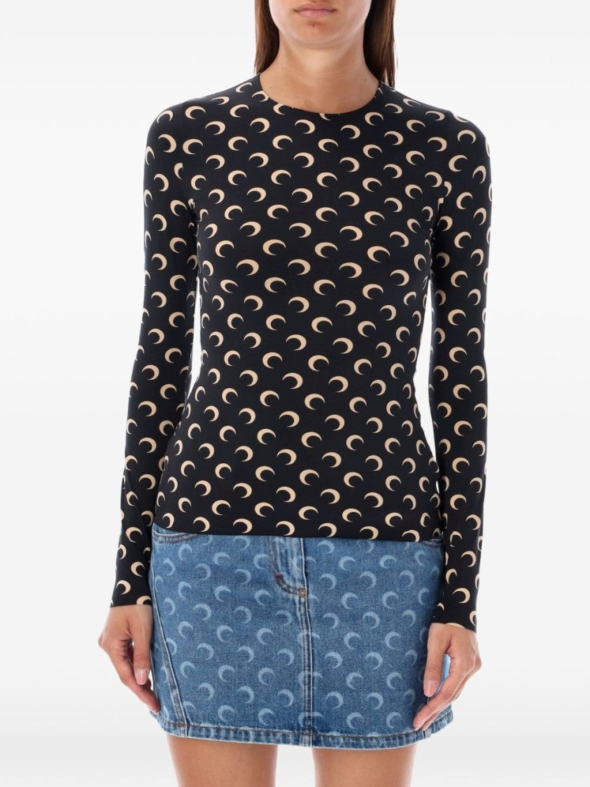 Marine Serre Black Long Sleeve Crescent Moon Top