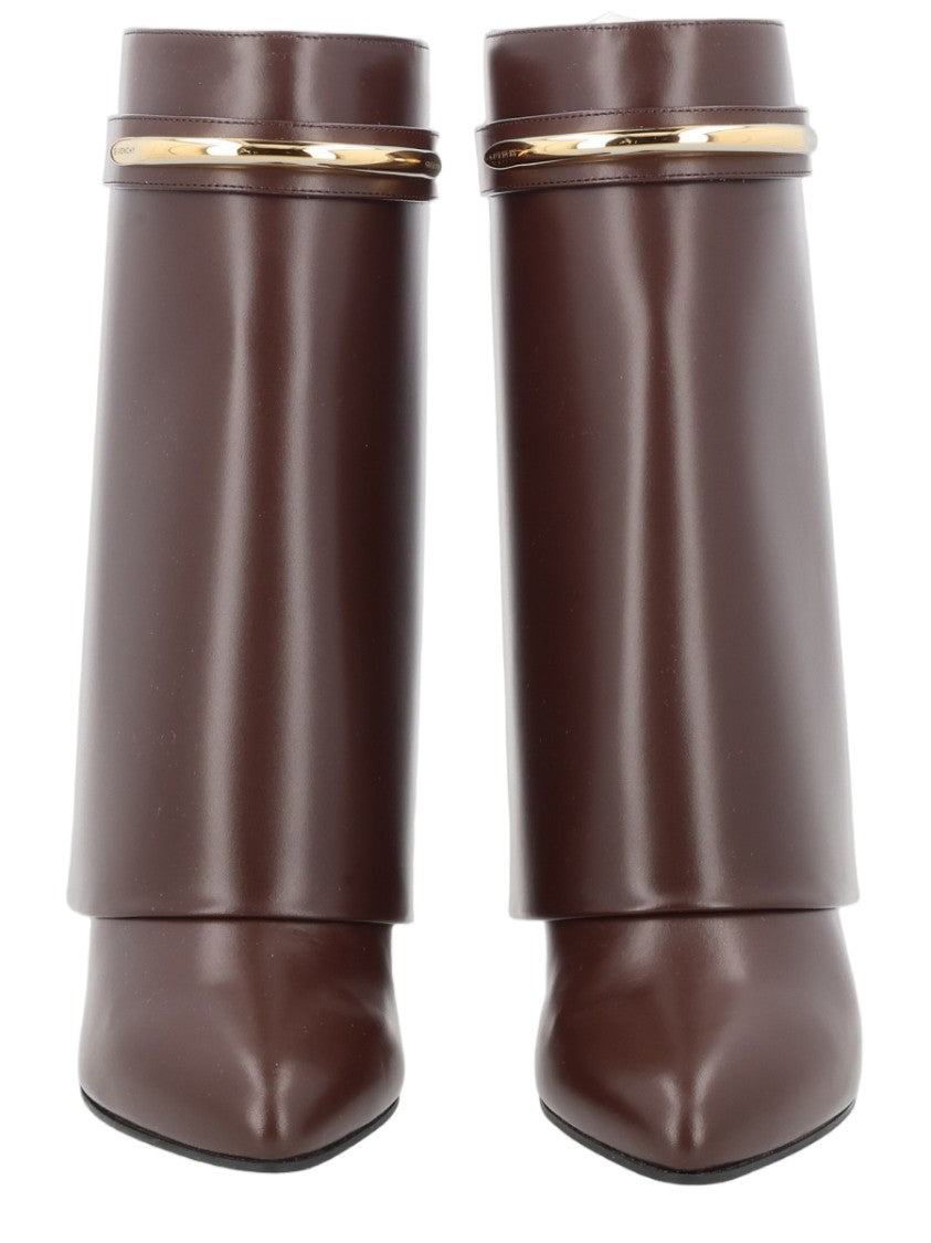 Givenchy Beige Gold Detail Mid-Heel Calf Leather Boots