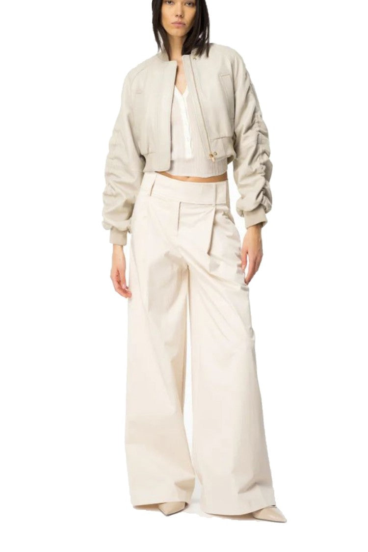 Pinko Cropped White Top Puffed Sleeves Neckline