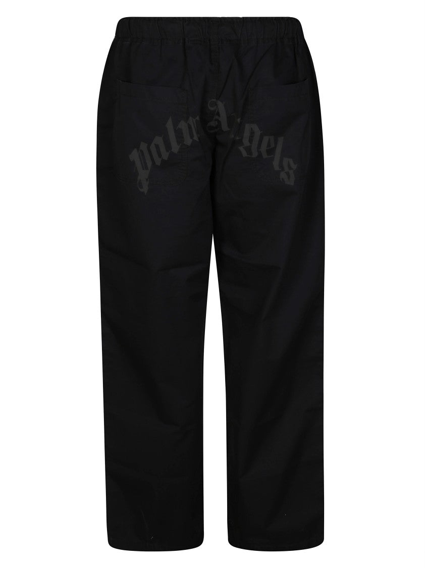Palm Angels Loose-Fitting Black Pants With Curved Logo Detail