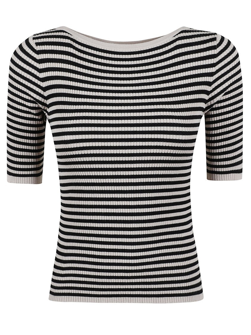 Max Mara Ribbed T-Shirt With Classic Striped Pattern