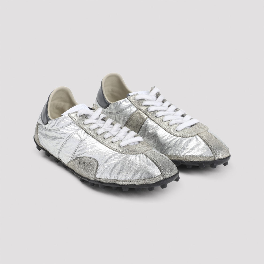 Maison Margiela Metallic Silver Sneakers With Crinkled Texture