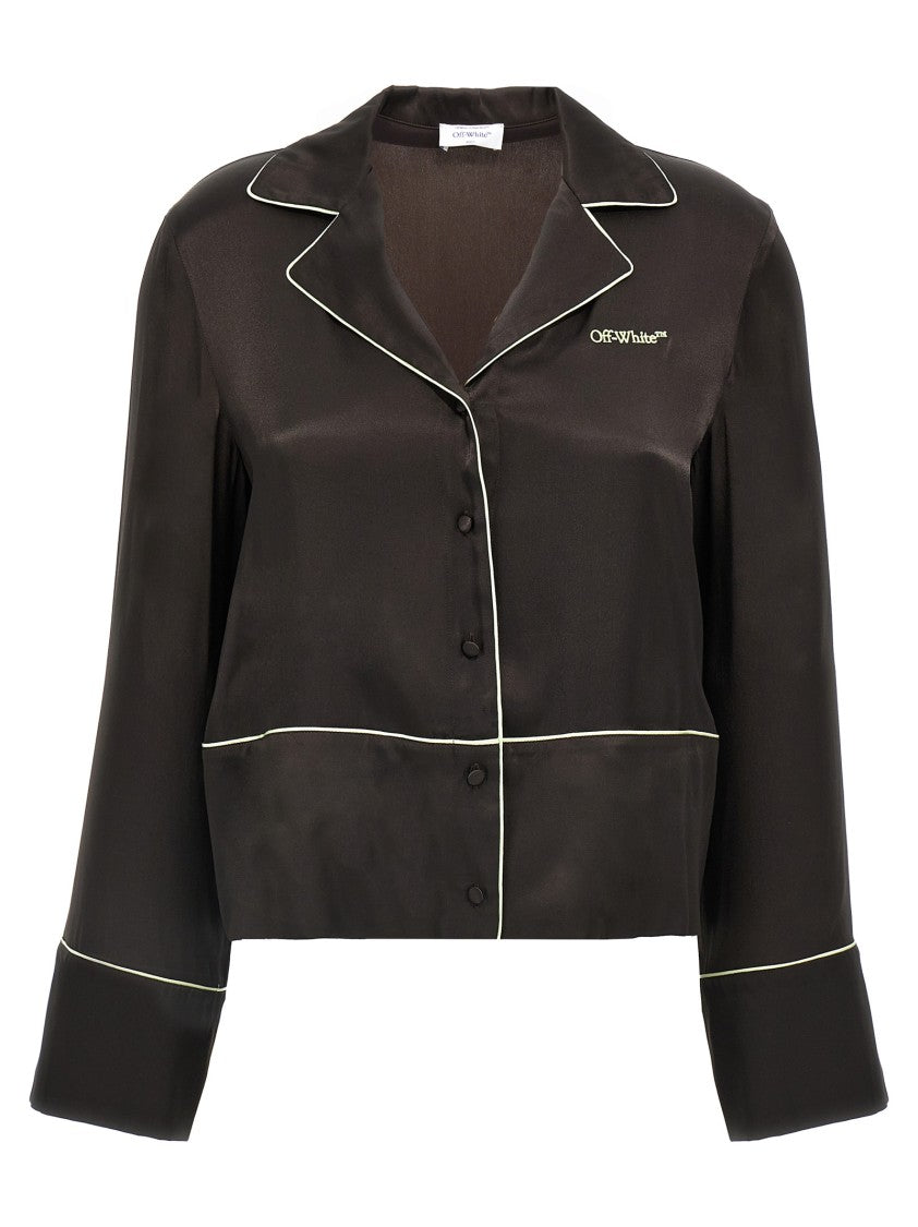 Off-White Pajama-Style Black Shirt In Acetate And Silk Blend