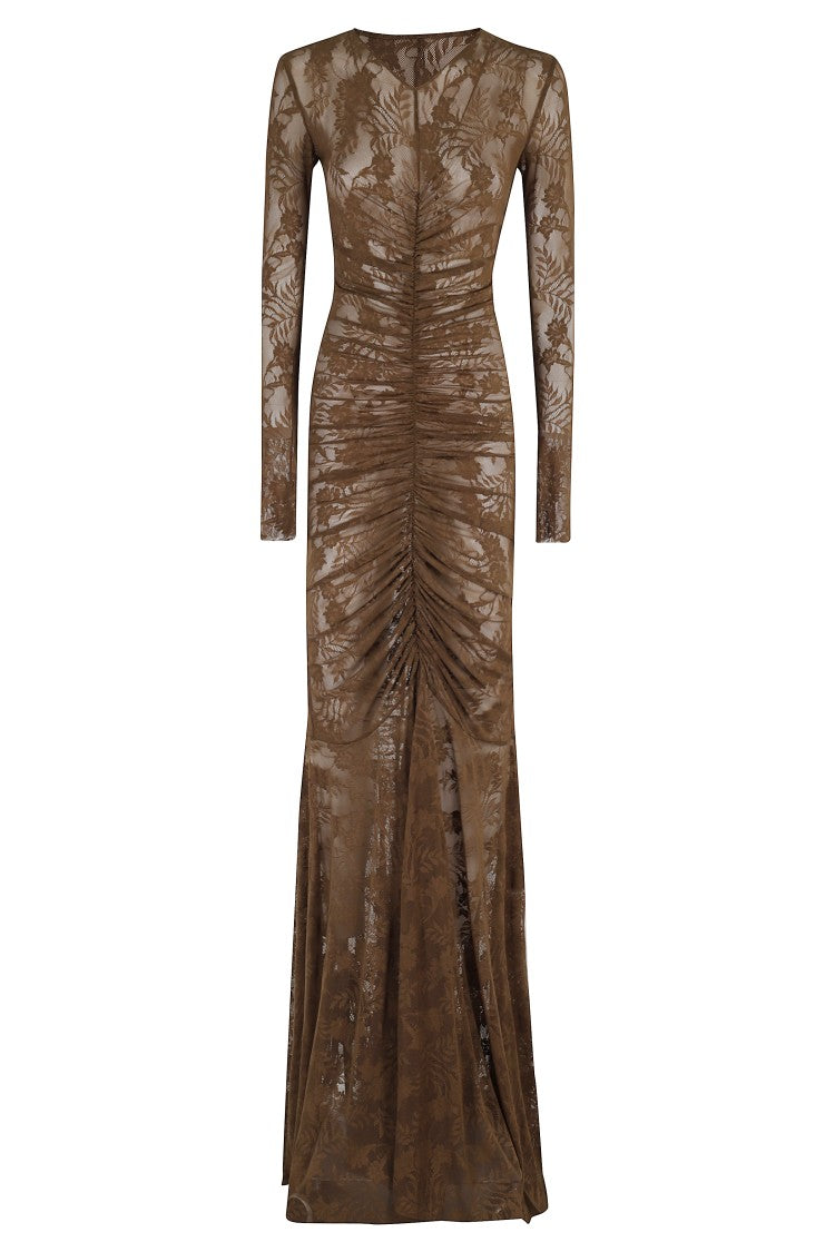 Norma Kamali Long Sleeve V Neck Shirred