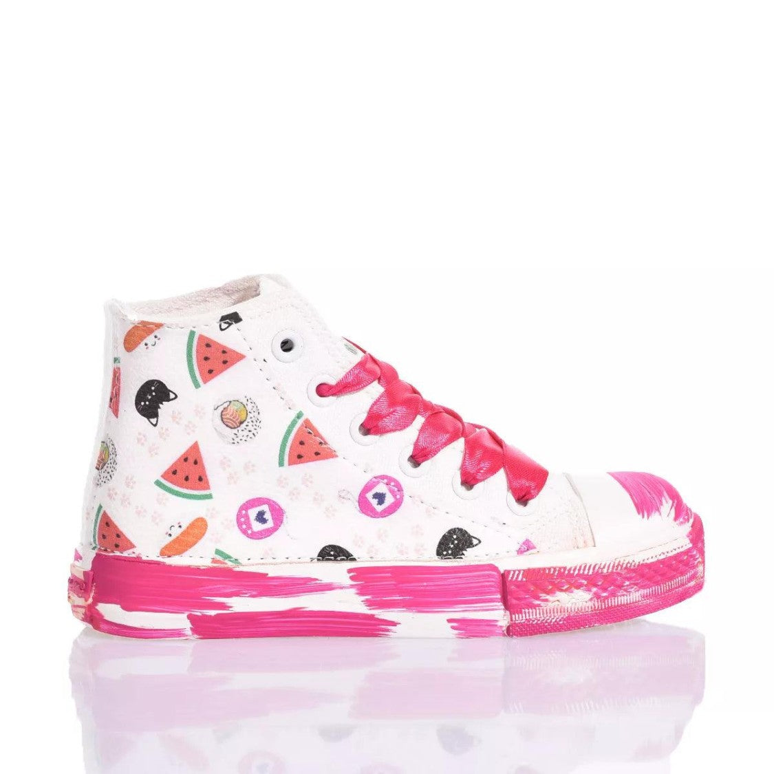 Mimanera Handcrafted White Sneakers With Fuchsia Platform