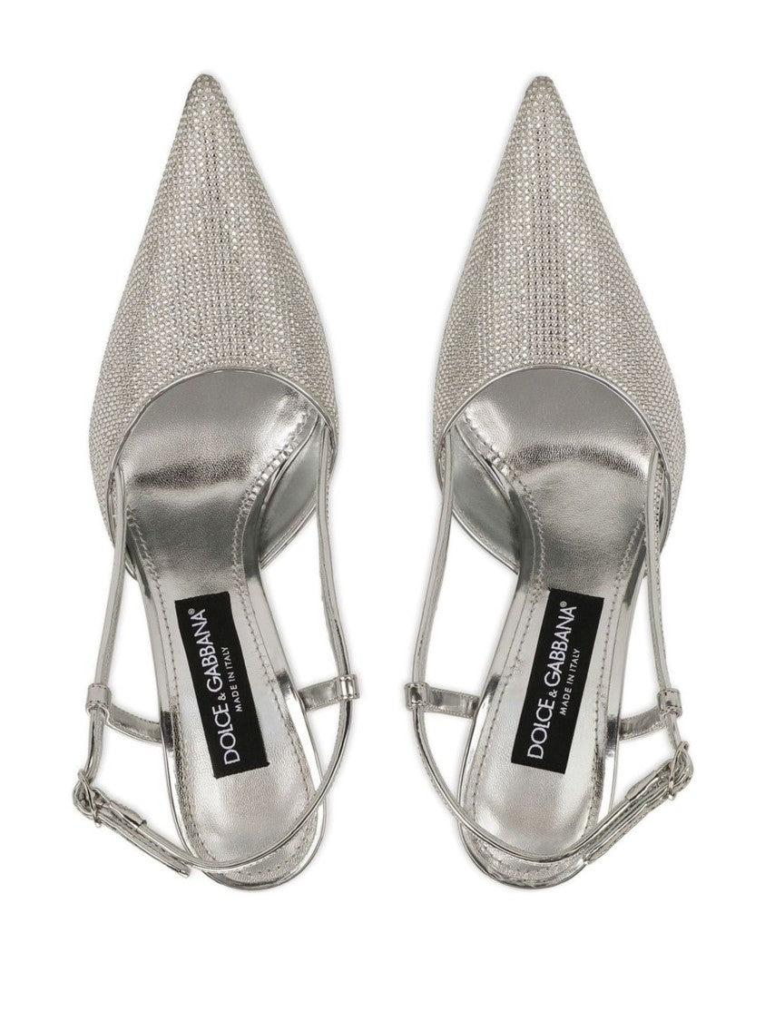Dolce & Gabbana Metallic Satin Slingback Lollo Rhinestone Pumps