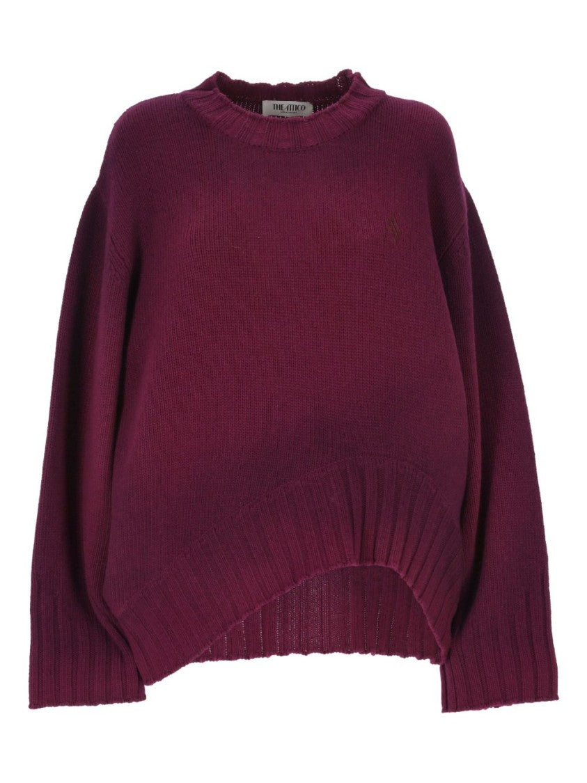 The Attico Asymmetrical Hem Purple Sweater With Ribbed Detailing