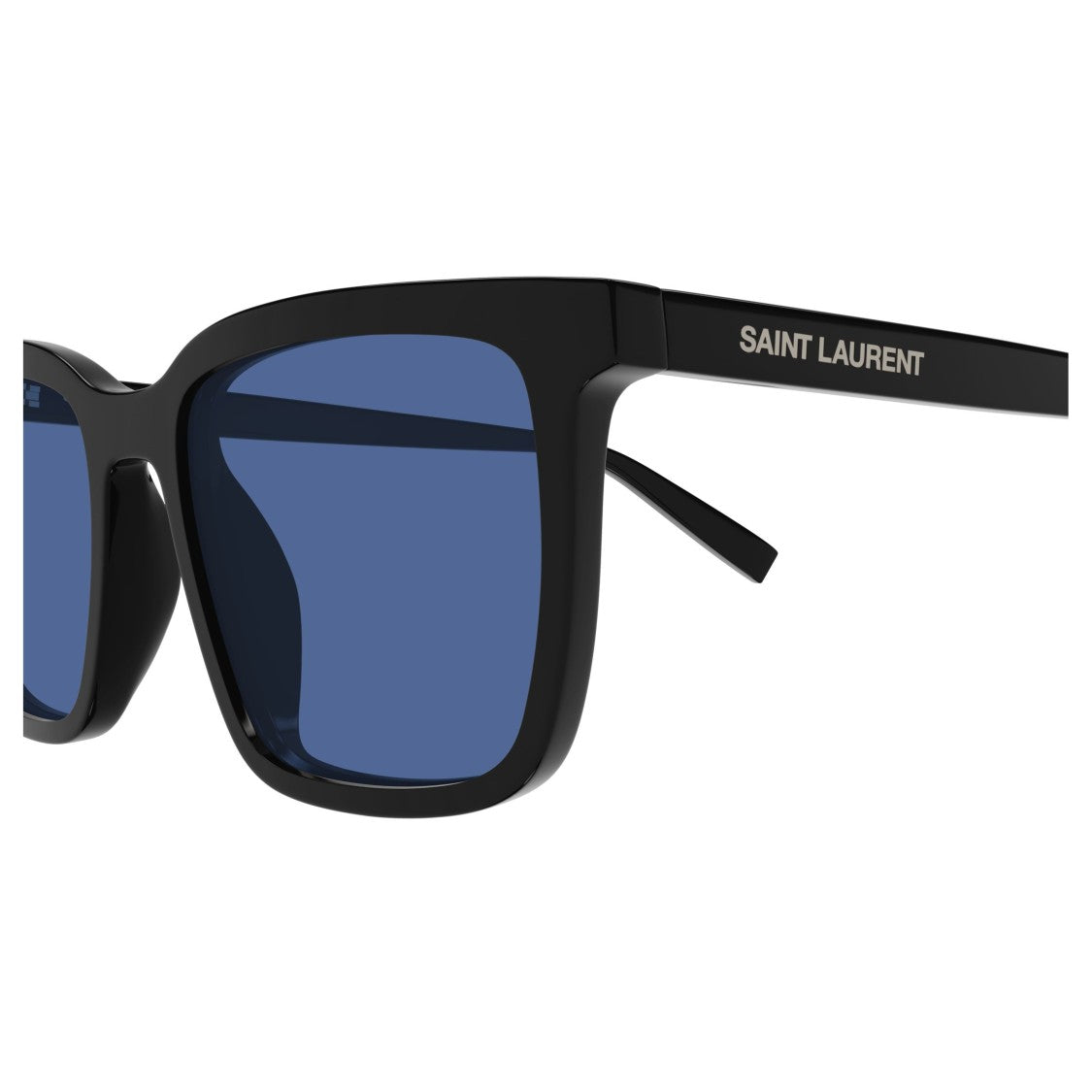 Saint Laurent Bold Rectangular Black Acetate Sunglasses With Deep Blue Lenses