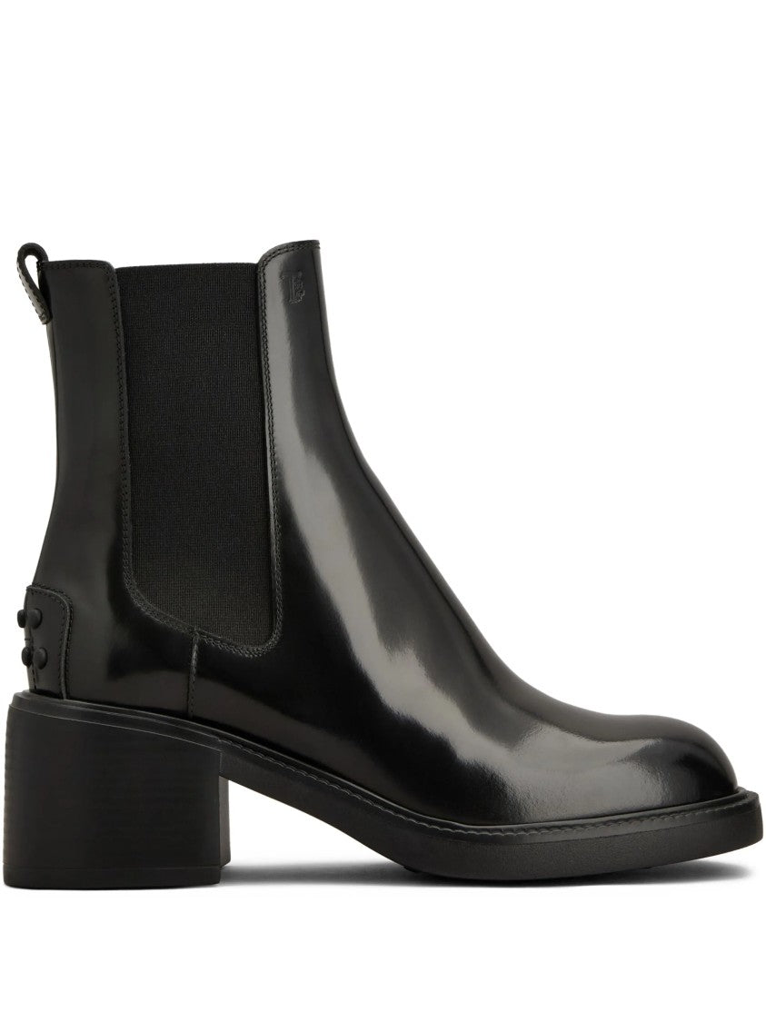Tod's Polished Leather Ankle Boots With Elastic Side Panels