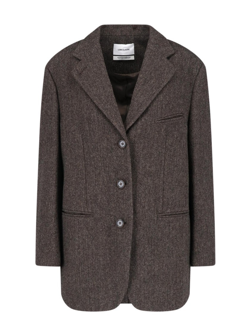 Low Classic Brown Single-Breasted Notch-Lapel Wool Blazer