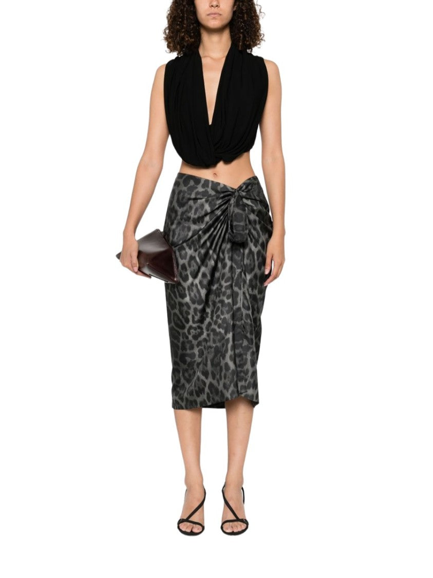 Stella Mccartney Leopard Silk Gathered Draped Midi Skirt