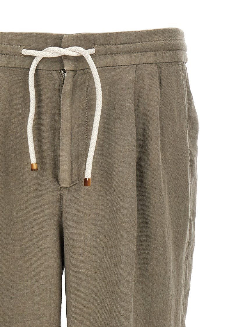 Brunello Cucinelli Garment-Dyed Linen Trousers With Adjustable Waist And Pockets