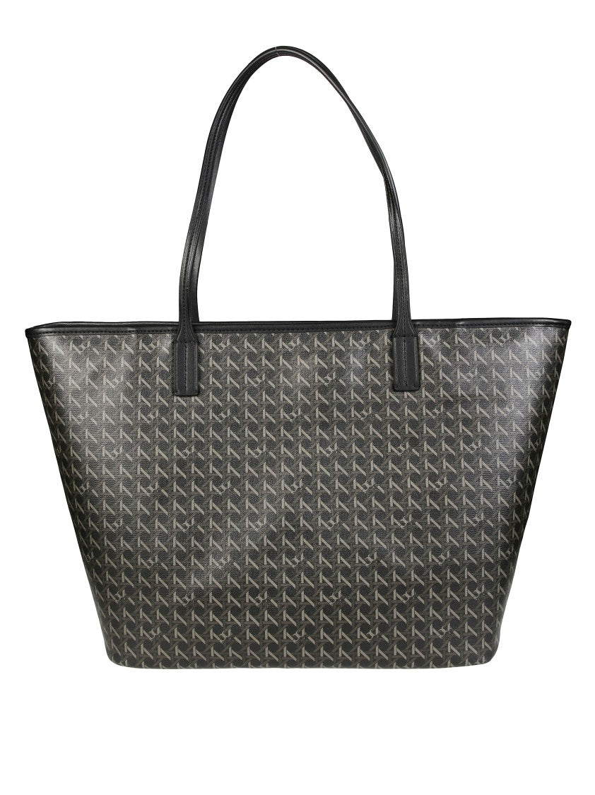Tory Burch Trapezoidal Black Cotton Tote With Subtle Pattern