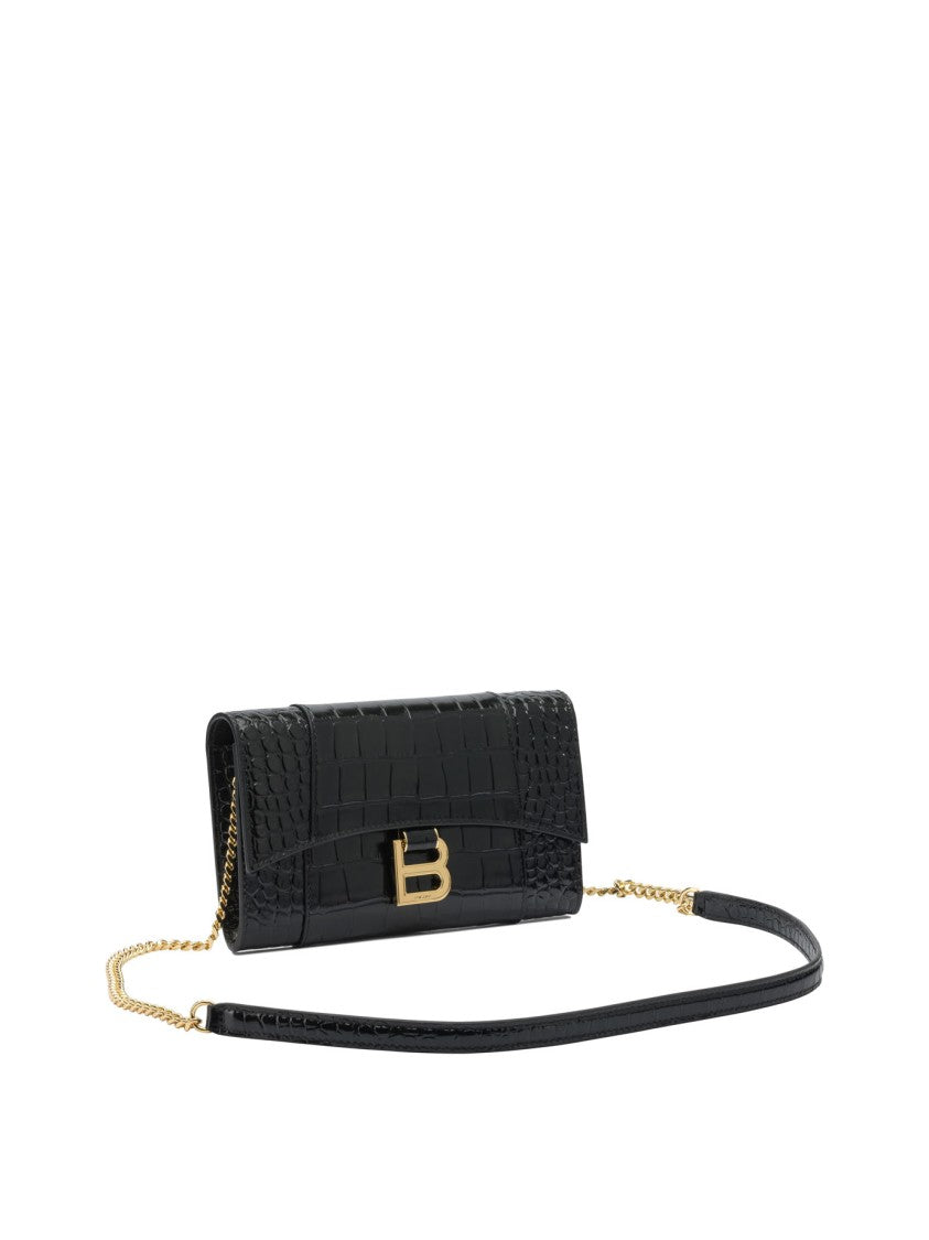 Balenciaga Crocodile-Embossed Leather Clutch With Gold Hardware