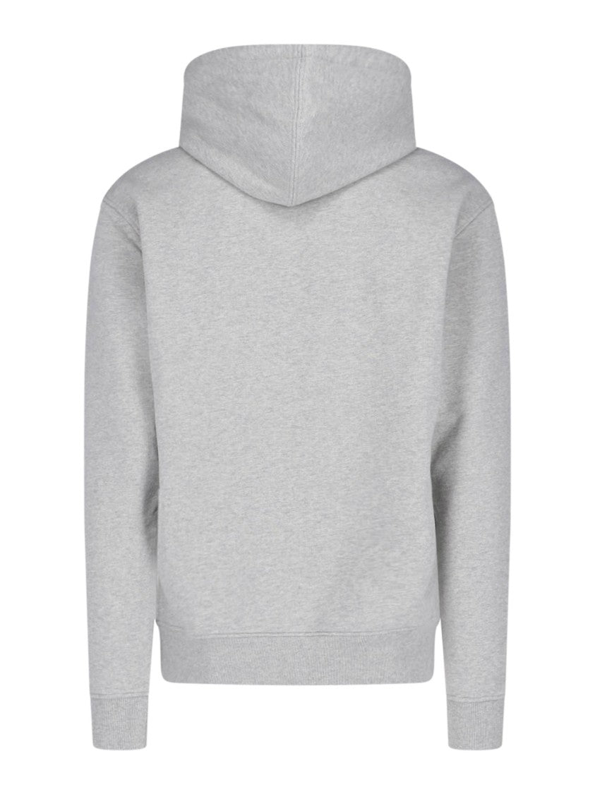 Ami Paris Grey Cotton Ami De Cœur Embroidered Hoodie