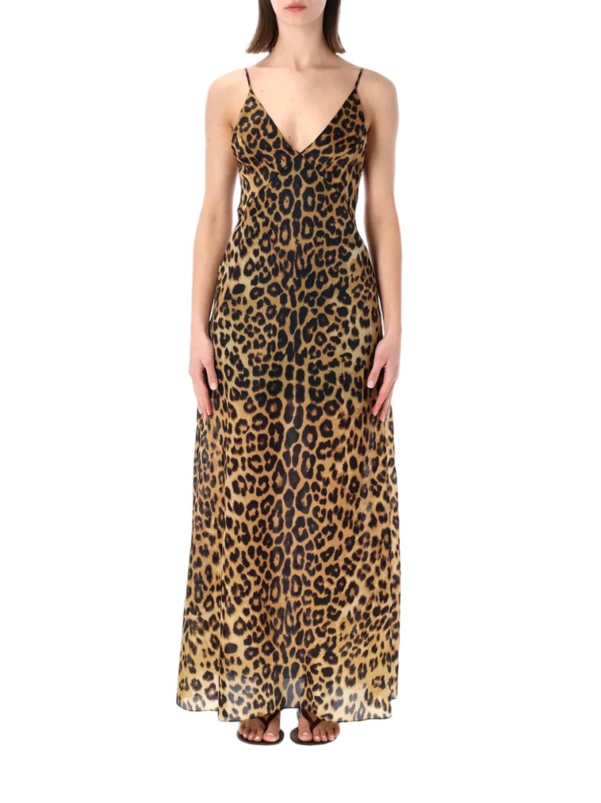 Alberta Ferretti Maxi Dress With Bold Leopard Print And Spaghetti Straps