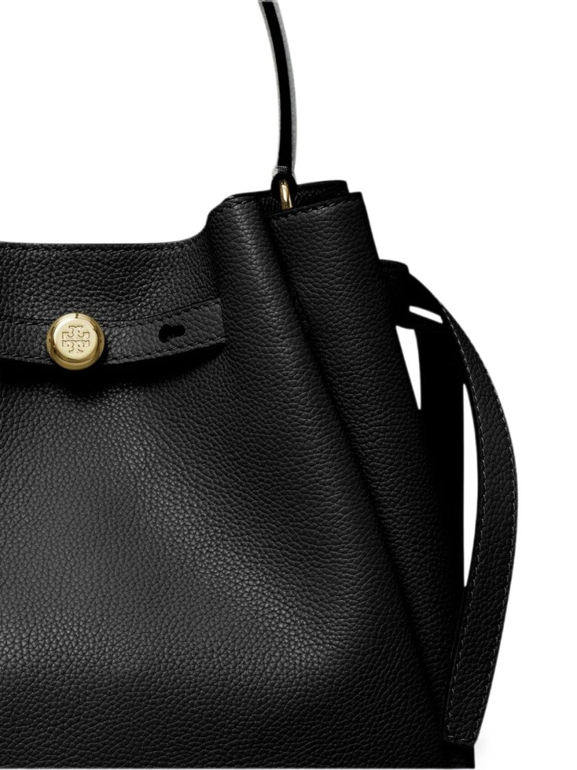 Tory Burch Black Pebbled Leather Handbag With Signature Gold Hardware