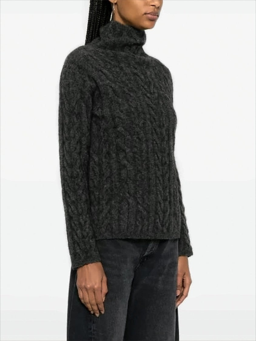 Max Mara Charcoal Grey Cable Knit Turtleneck Sweater