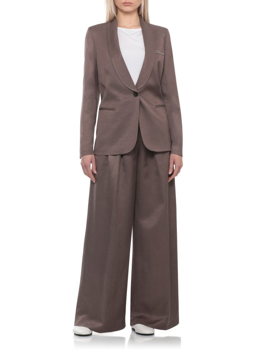 Peserico Brown Viscose Shawl Collar Blazer