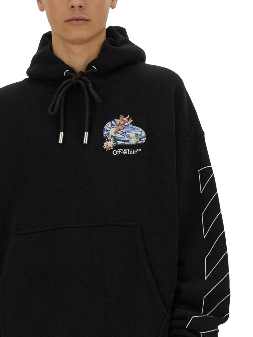 Off-White Oversized Black Hoodie With Graphic Back Design