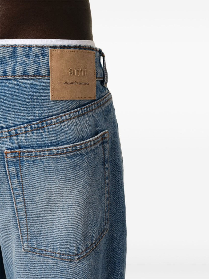 Ami Paris Blue Wide Leg Cotton Jeans