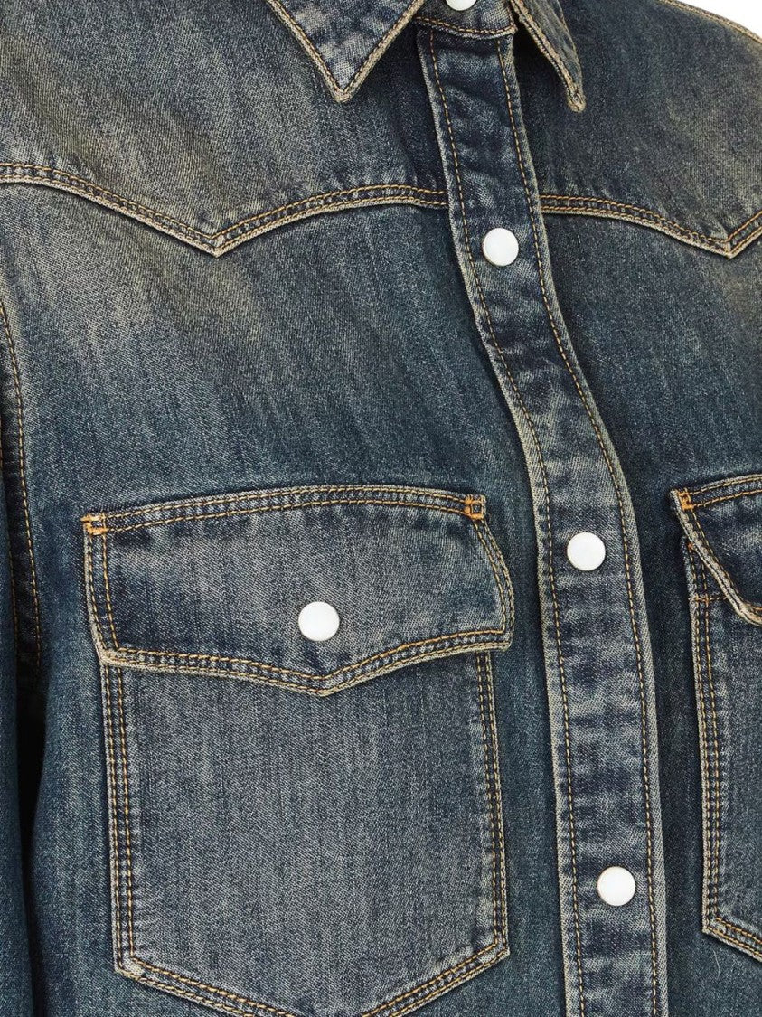 Fendi Snap Buttons Flap Pockets Denim Shirt