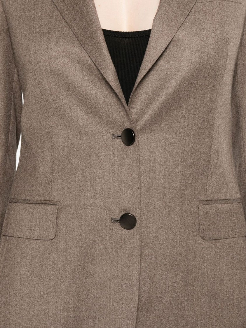 Tagliatore Brown Wool-Silk Blend Tailored Jacket