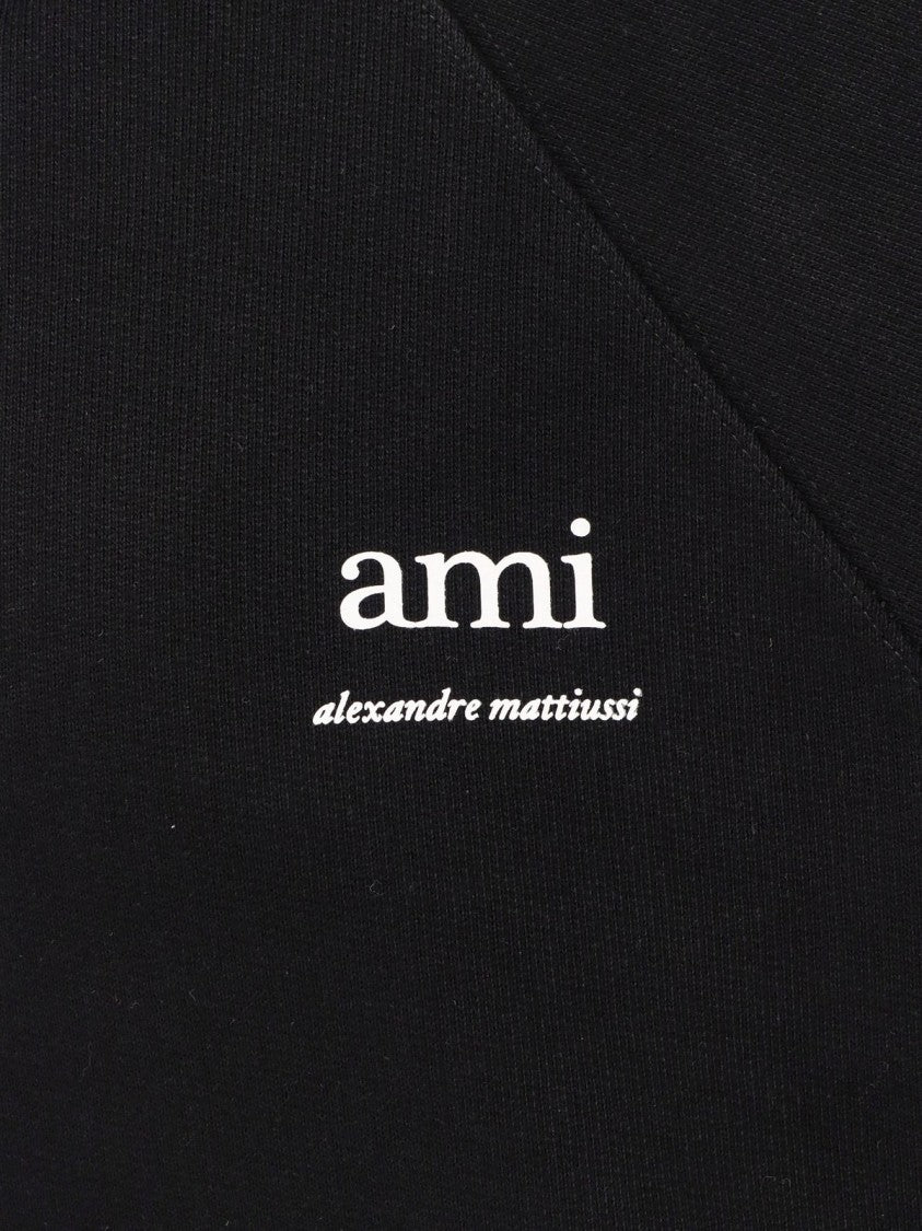 Ami Classic Black Hoodie With Relaxed Fit And Embroidered Logo
