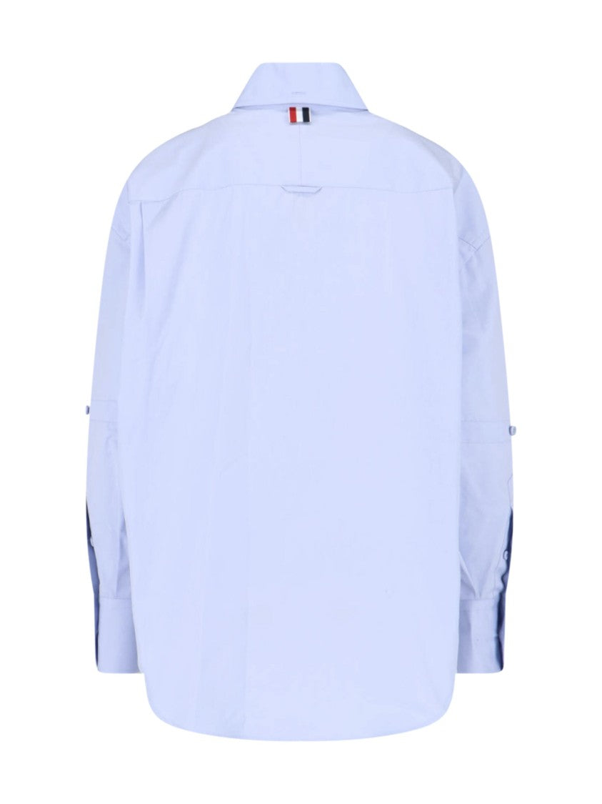 Thom Browne Blue Poplin Curved Hem Logo Shirt