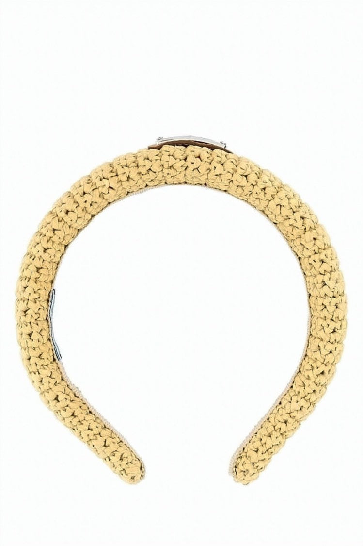 Prada Textured Braided Headband With Triangular Logo Plaque