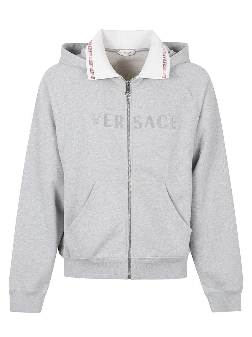 Versace Zip-Up Grey Knitwear Sweater With Hood