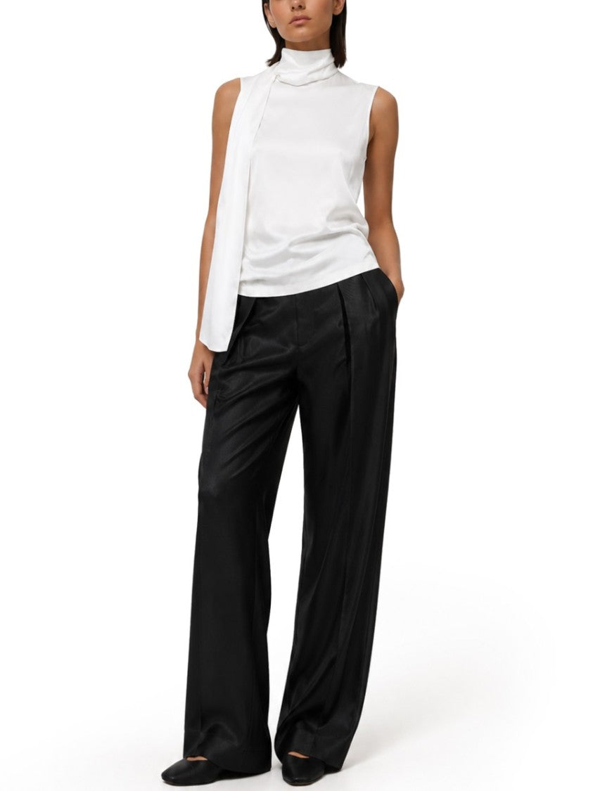 Bottega Veneta Draped High-Neck Silk Satin Top