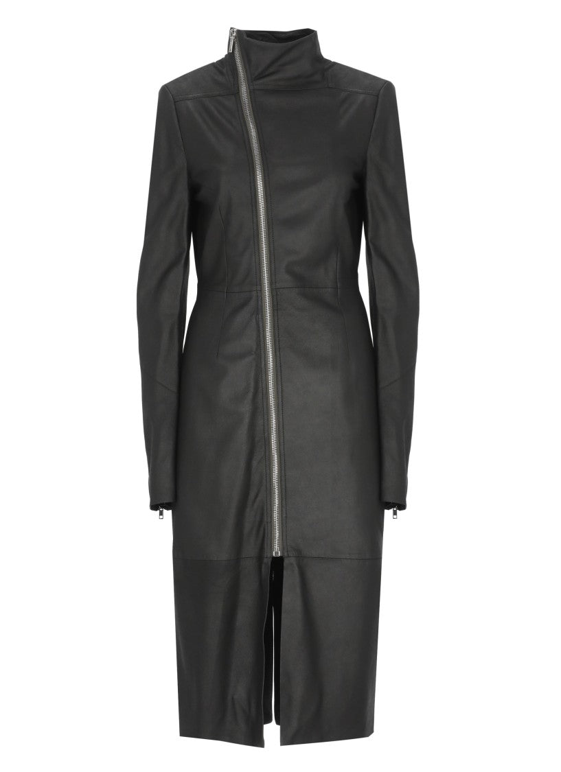 Rick Owens Black High Neck Gary Leather Coat
