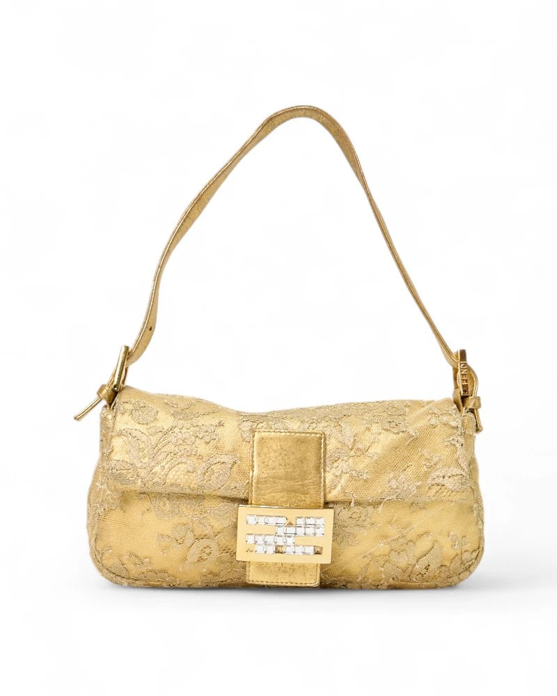 Fendi Gold Lace Baguette Bag
