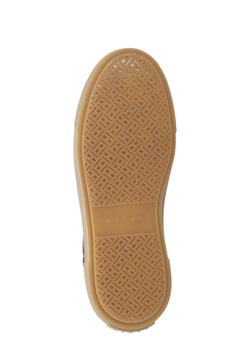 Hogan Low-Top Brown Suede Leather Sneakers With Ivory Logo