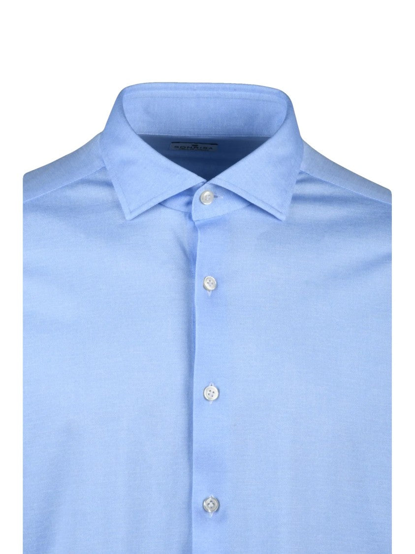 Sonrisa Fior Di Cotone Light Blue Button-Down Shirt With Pointed Collar And Regular Fit