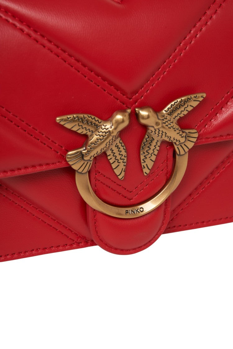 Pinko Quilted Red Leather Mini Love Shoulder Bag