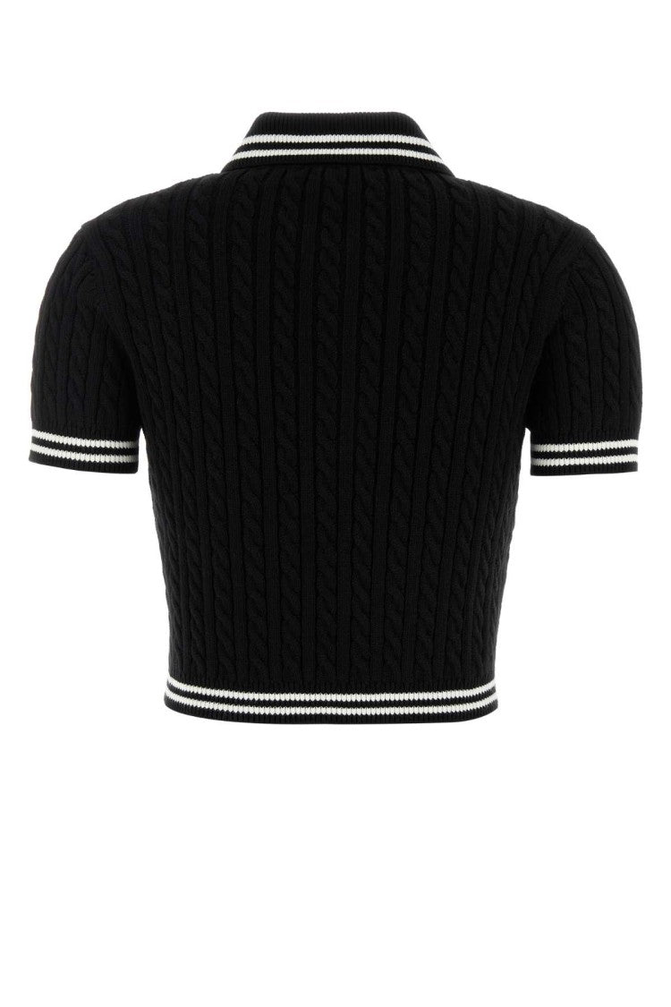 Alessandra Rich Black Cotton Polo Shirt
