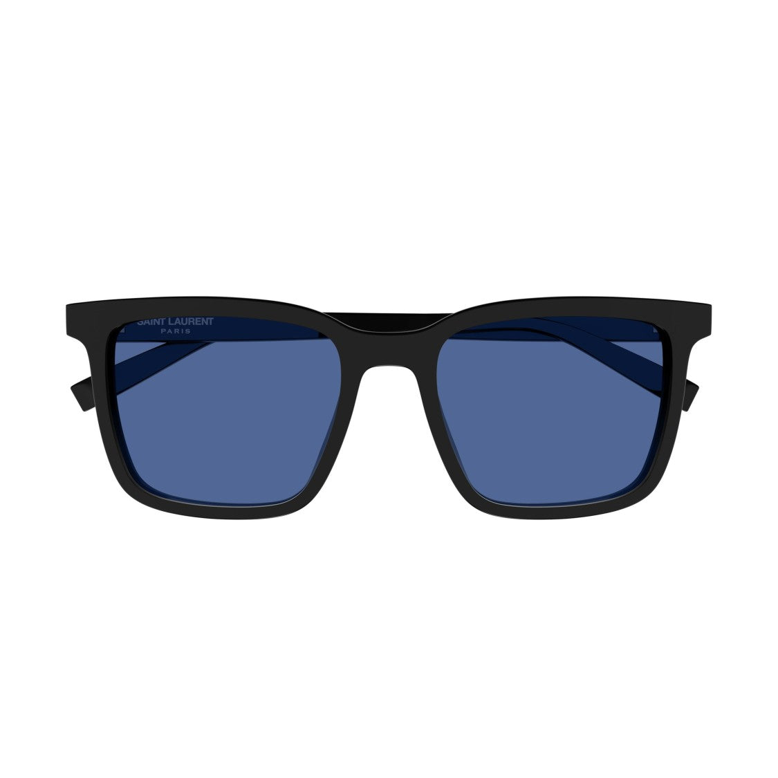 Saint Laurent Bold Rectangular Black Acetate Sunglasses With Deep Blue Lenses