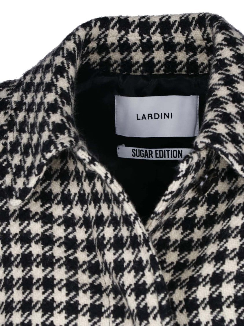 Lardini Black White Wool Houndstooth Belted Coat