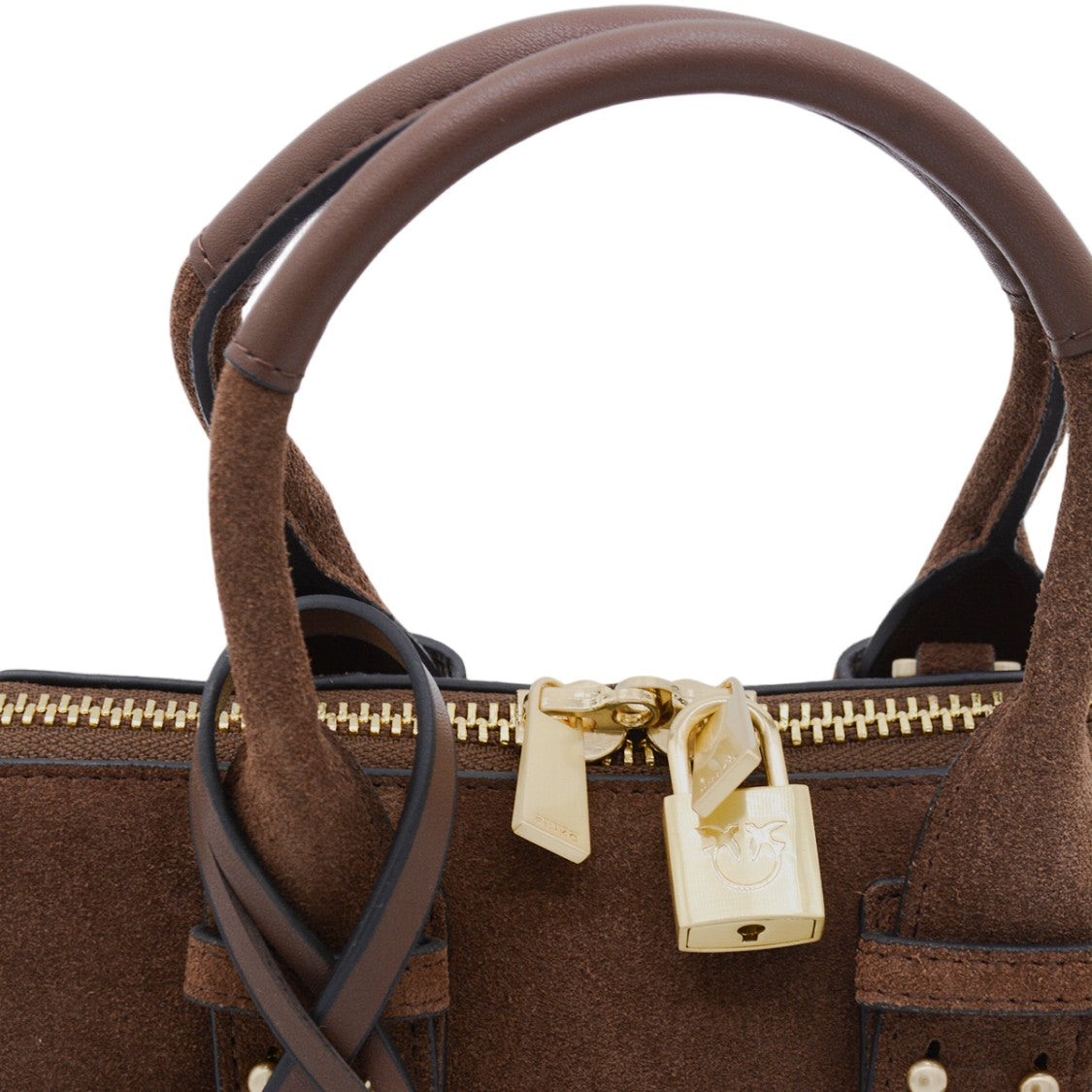 Pinko Brown Elongated Suede Gold-Tone Hardware Shoulder Bag